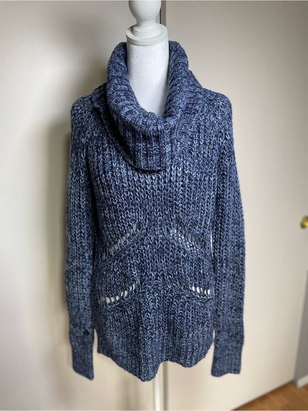 Love By Design Blue Marled Cowl Neck Sweater